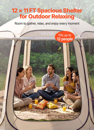 Screen House Tent, 12 x 11 ft, 10-12 Person Pop Up Screen Tent with Extended Awning, Portable Screened in Canopy with Carry Bag, Netting Sides, for Patio, Backyard, and Outdoor Activities, Beige
