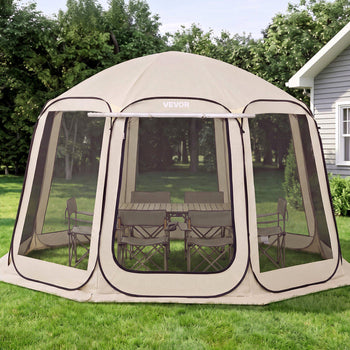 Screen House Tent, 12 x 11 ft, 10-12 Person Pop Up Screen Tent with Extended Awning, Portable Screened in Canopy with Carry Bag, Netting Sides, for Patio, Backyard, and Outdoor Activities, Beige