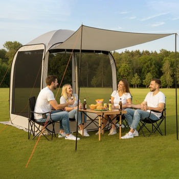 Screen House Tent, 6 x 6 ft, 4-6 Person Pop Up Screen Tent with Extended Awning, Portable Screened in Canopy with Carry Bag, Netting Sides, for Patio, Backyard, and Outdoor Activities, Beige