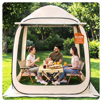 Screen House Tent, 6 x 6 ft, 4-6 Person Pop Up Screen Tent with Extended Awning, Portable Screened in Canopy with Carry Bag, Netting Sides, for Patio, Backyard, and Outdoor Activities, Beige