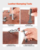 Leather Working Tools Kit, 61 PCS Leather Craft Tools with Portable Canvas Storage Bag, Engraving Punching Sewing Stamping Sanding Tools, Ideal for Beginners DIY Enthusiasts and Professionals