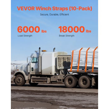 Winch Straps, 4 in x 30 ft Truck Straps with Flat Hook, 10 Pack Heavy Duty Trailer Straps with 18000 lbs Break Strength, Cargo Tie-Down Straps, for Flatbeds, Trucks, Trailers, Farms & Rescues