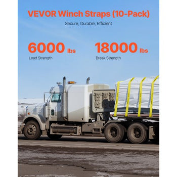 Winch Straps, 4\" x 40', 6000 lbs Load Capacity, 18000 lbs Break Strength, Truck Straps with Flat Hook, Flatbed Tie Downs Cargo Control for Trailers, Farms, Rescues, Tree Saver, Yellow (10 Pack)