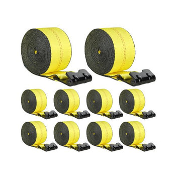 Winch Straps, 4\" x 40', 6000 lbs Load Capacity, 18000 lbs Break Strength, Truck Straps with Flat Hook, Flatbed Tie Downs Cargo Control for Trailers, Farms, Rescues, Tree Saver, Yellow (10 Pack)