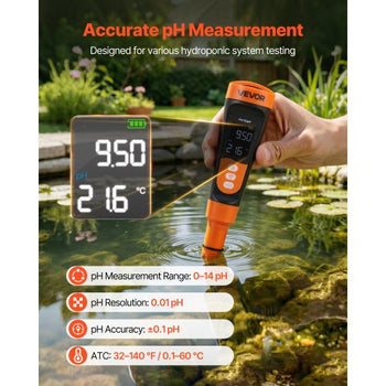 pH Meter, 0-14 pH Range, IP68 Waterproof Probe, Pocket Tester Kit with Calibration Powder Packets, VA Display Screen, for Drinking Water, Hydroponics, and Aquarium Water Quality Testing