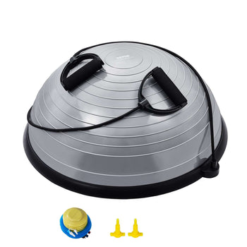 Half Exercise Ball Trainer, 23 inch Balance Ball Trainer, 660lbs Capacity Stability Ball, Yoga Ball with Resistance Bands & Foot Pump, Strength Fitness Ball for Home Gym, Full Body Workout, Gray