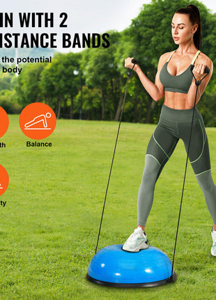 Half Exercise Ball Trainer, 23 inch Balance Ball Trainer, 660lbs Capacity Stability Ball, Yoga Ball with Resistance Bands & Foot Pump, Strength Fitness Ball for Home Gym, Full Body Workout, Blue