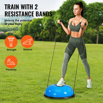 Half Exercise Ball Trainer, 23 inch Balance Ball Trainer, 660lbs Capacity Stability Ball, Yoga Ball with Resistance Bands & Foot Pump, Strength Fitness Ball for Home Gym, Full Body Workout, Blue