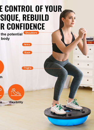 Half Exercise Ball Trainer, 23 inch Balance Ball Trainer, 660 lbs Capacity Stability Ball, Yoga Ball with Resistance Bands and Pump, Strength Fitness Ball for Home Gym, Full Body Workouts, Blue