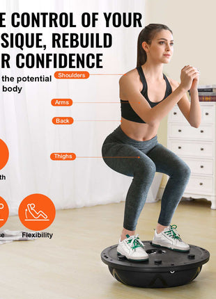 Half Exercise Ball Trainer, 23 inch Balance Ball Trainer, 660 lbs Capacity Stability Ball, Yoga Ball with Resistance Bands and Pump, Strength Fitness Ball for Home Gym, Full Body Workouts, Black