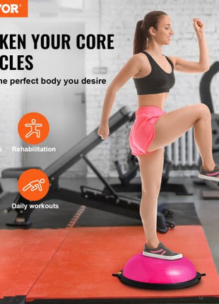 Half Exercise Ball Trainer, 26 inch Balance Ball Trainer, 1500lbs Capacity Stability Ball, Yoga Ball with Resistance Bands & Foot Pump, Strength Fitness Ball for Home Gym Full Body Workout, Pink