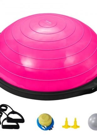 Half Exercise Ball Trainer, 26 inch Balance Ball Trainer, 1500lbs Capacity Stability Ball, Yoga Ball with Resistance Bands & Foot Pump, Strength Fitness Ball for Home Gym Full Body Workout, Pink