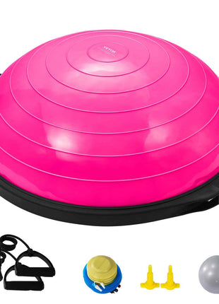 Half Exercise Ball Trainer, 26 inch Balance Ball Trainer, 1500lbs Capacity Stability Ball, Yoga Ball with Resistance Bands & Foot Pump, Strength Fitness Ball for Home Gym Full Body Workout, Pink