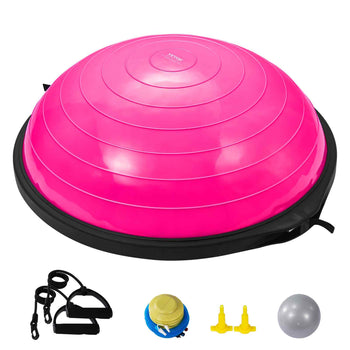 Half Exercise Ball Trainer, 26 inch Balance Ball Trainer, 1500lbs Capacity Stability Ball, Yoga Ball with Resistance Bands & Foot Pump, Strength Fitness Ball for Home Gym Full Body Workout, Pink