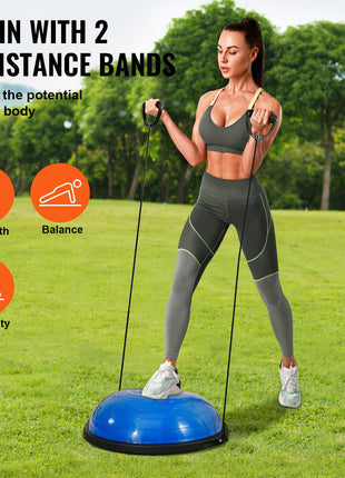 Half Exercise Ball Trainer, 26 inch Balance Ball Trainer, 1500lbs Capacity Stability Ball, Yoga Ball with Resistance Bands & Foot Pump, Strength Fitness Ball for Home Gym Full Body Workout, Blue