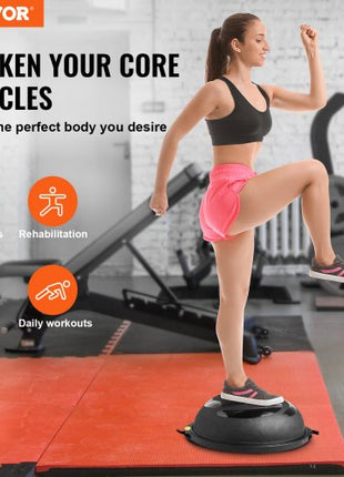 Half Exercise Ball Trainer, 26 inch Balance Ball Trainer, 1500lbs Capacity Stability Ball, Yoga Ball with Resistance Bands & Foot Pump, Strength Fitness Ball for Home Gym Full Body Workout Black
