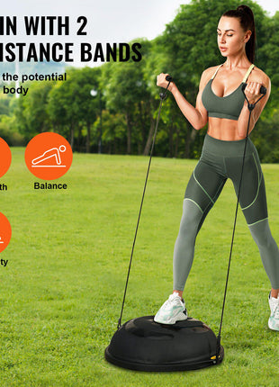 Half Exercise Ball Trainer, 26 inch Balance Ball Trainer, 1500lbs Capacity Stability Ball, Yoga Ball with Resistance Bands & Foot Pump, Strength Fitness Ball for Home Gym Full Body Workout Black