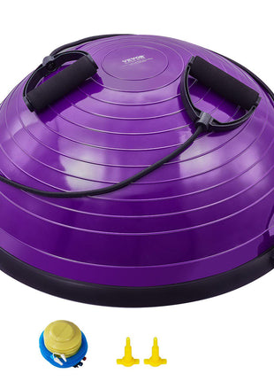 Half Exercise Ball Trainer, 23 inch Balance Ball Trainer, 660lbs Stability Ball, Yoga Ball with Resistance Bands & Foot Pump, Strength Fitness Ball for Home Gym, Full Body Workout, Purple
