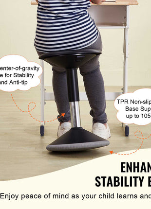 Wobble Chair, Height-Adjustable (15.7-21.7") Active Chair, Flexible Seating Wobble Stool Made of PVC+ABS Improves Focus & Posture, Ideal for Schools, Office and Home, Age 12-18, Black