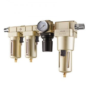 Air Compressor Filter Regulator Combo, 1/2" NPT 3-Stage 25?m & 5?m & 0.3?m Compressed Air Drying System with Micron Filters & Oil-Water Separator, Semi-Auto Drain, 175PSI Max Working Pressure