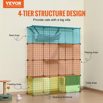 Large 4-tier Cat Cage, 41 x 14 x 55", Detachable Metal Wire Cat Enclosure, with Litter Box Hammock Ramp ladders, Indoor & Outdoor Crate Exercise Place Ideal for Kitty, Small Animals, Black