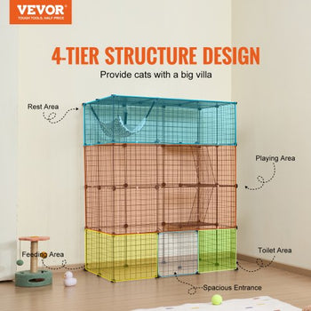 Large 4-tier Cat Cage, 41 x 28 x 55", Detachable Metal Wire Cat Enclosure, with 4 Front Doors Hammock Ramp ladders, Indoor & Outdoor Crate Exercise Place Ideal for Kitty, Small Animals, Black