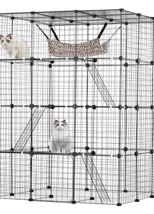 Large 4-tier Cat Cage, 41 x 41 x 55", Detachable Metal Wire Cat Enclosure, with 4 Front Doors Hammock Ramp ladders, Indoor & Outdoor Crate Exercise Place Ideal for Kitty, Small Animals, Black