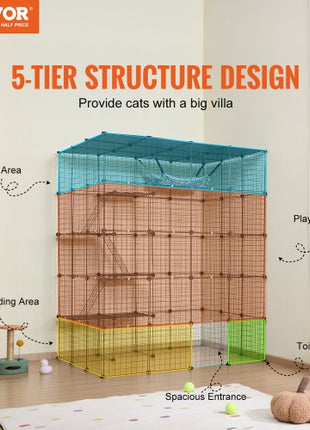 Large 4-tier Cat Cage, 54 x 41 x 69", Detachable Metal Wire Cat Enclosure, with 5 Front Doors Hammock Ramp ladders, Indoor & Outdoor Crate Exercise Place Ideal for Kitty, Small Animals, Black