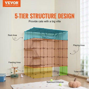 Large 4-tier Cat Cage, 54 x 41 x 69", Detachable Metal Wire Cat Enclosure, with 5 Front Doors Hammock Ramp ladders, Indoor & Outdoor Crate Exercise Place Ideal for Kitty, Small Animals, Black