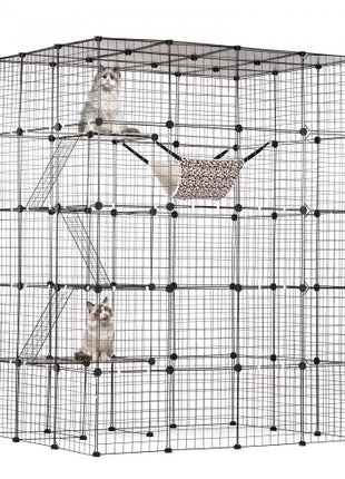 Large 4-tier Cat Cage, 54 x 41 x 69", Detachable Metal Wire Cat Enclosure, with 5 Front Doors Hammock Ramp ladders, Indoor & Outdoor Crate Exercise Place Ideal for Kitty, Small Animals, Black
