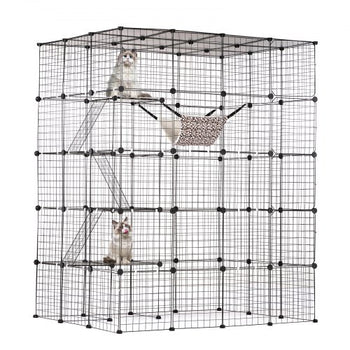 Large 4-tier Cat Cage, 54 x 41 x 69", Detachable Metal Wire Cat Enclosure, with 5 Front Doors Hammock Ramp ladders, Indoor & Outdoor Crate Exercise Place Ideal for Kitty, Small Animals, Black