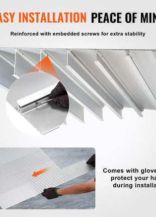 Aluminum panel roofing system in silver, featuring easy installation with gloves included for convenience.