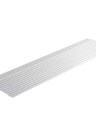 Aluminum threshold ramp in silver, featuring grooved texture for slip resistance, ideal for doorways and accessibility.