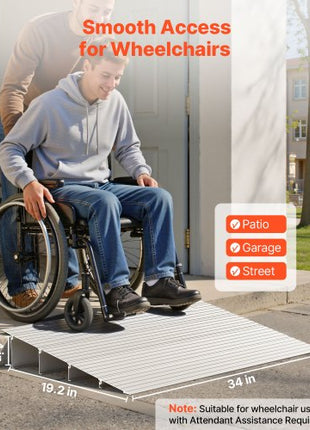 Door Threshold Ramp, 4 inch Rise, Aluminum Alloy Threshold Ramp Rated 800 lbs Load Capacity, Handicap Ramps for Home Steps for Wheelchair, Scooters, Power Chairs, Walkers, Bicycle, Tricycle