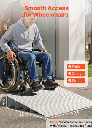 Door Threshold Ramp, 5 inch Rise, Aluminum Alloy Threshold Ramp Rated 800 lbs Load Capacity, Handicap Ramps for Home Steps for Wheelchair, Scooters, Power Chairs, Walkers, Bicycle, Tricycle