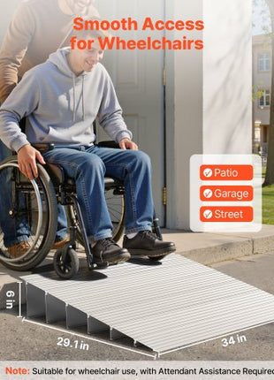 Door Threshold Ramp, 6 inch Rise, Aluminum Alloy Threshold Ramp Rated 800 lbs Load Capacity, Handicap Ramps for Home Steps for Wheelchair, Scooters, Power Chairs, Walkers, Bicycle, Tricycle
