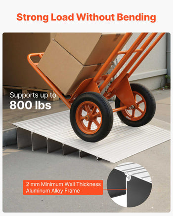 Door Threshold Ramp, 6 inch Rise, Aluminum Alloy Threshold Ramp Rated 800 lbs Load Capacity, Handicap Ramps for Home Steps for Wheelchair, Scooters, Power Chairs, Walkers, Bicycle, Tricycle