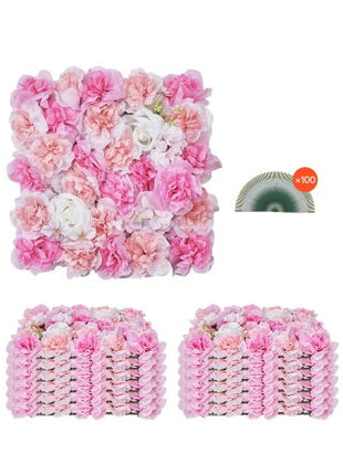3D Flower Wall Panel, 12 PCS 15 x 15 inch, Artificial Floral Wall Background Mesh Backing Mat,Seamless Design&Easy Installation for Wedding Valentines Day Home Baby Party Backdrop Decor,Pink