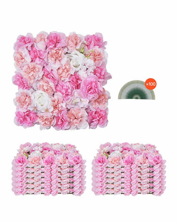 3D Flower Wall Panel, 12 PCS 15 x 15 inch, Artificial Floral Wall Background Mesh Backing Mat,Seamless Design&Easy Installation for Wedding Valentines Day Home Baby Party Backdrop Decor,Pink