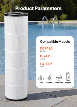 Pool Filter Cartridge, 4x 105 Sq. Ft, Spa Hot Tub Filter Cartridge Replacement, Compatible with Pentair CCP420,  Pleatco PCC80-PAK4l, Secure for Kids & Pet, Easy to Clean