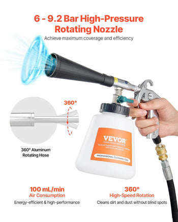 Car Cleaning Gun, 6-9.2 Bar High-Pressure Air Blow Gun with 2 Set Nozzles & 1L Liquid Bottle, Vortex Cleaning Gun, Quickly Blasts Dirt and Dust from Surface, Suitable for 1/4 NPT Air Compressor