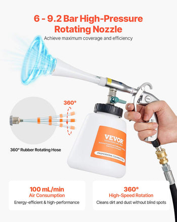 Car Cleaning Gun, 6-9.2 Bar High-Pressure Air Blow Gun with 2 Set Nozzles & 1L Liquid Bottle, Vortex Cleaning Gun, Quickly Blasts Dirt and Dust from Surface, Work with 1/4 NPT Air Compressor