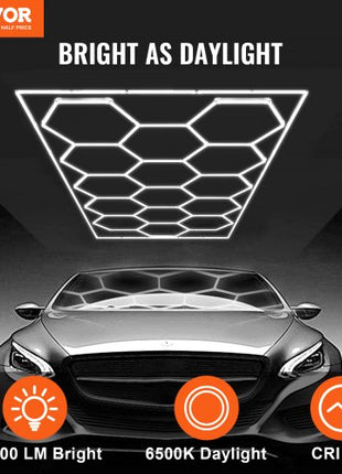 Hexagon Garage Lights, 66300LM, 6500K 15 Grid Systems Honeycomb Hexagonal Garage LED Lights, DIY Cool White Car Detailing Garage Ceiling Lighting Bright Shop Light for Gym Basement Workshop