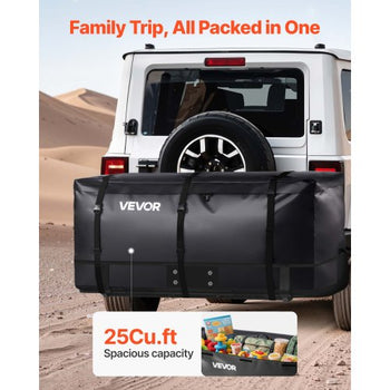 Hitch Cargo Carrier Bag, Waterproof 840D PVC, 59.84 x 24.02 x 30.63 in (25 Cubic Feet), Heavy Duty Cargo Bag for Truck Bed Storage with Reinforced Straps, Suitable for Car SUV Vans Hitch Basket
