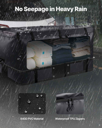 Hitch Cargo Carrier Bag, Waterproof 840D PVC, 59.84 x 24.02 x 30.63 in (25 Cubic Feet), Heavy Duty Cargo Bag for Truck Bed Storage with Reinforced Straps, Suitable for Car SUV Vans Hitch Basket