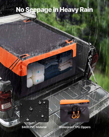 Truck Bed Cargo Bag, Waterproof 840D PVC, 51.18 x 40.16 x 21.85 in (26 Cu. ft), Heavy Duty Cargo Bag for Truck Bed with Bungee Cords, Net and Carabiners, Fits a Variety of SUV & Pickup Trucks