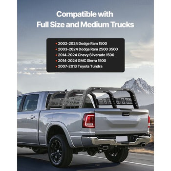 Overland Truck Bed Rack, 54.3-68.3 in Width, Adjustable Overland Bed Cargo Rack with Sidebar and 900 lbs Static Load Capacity, Heavy Duty Steel, Compatible with Full Size and Mid-Size Trucks