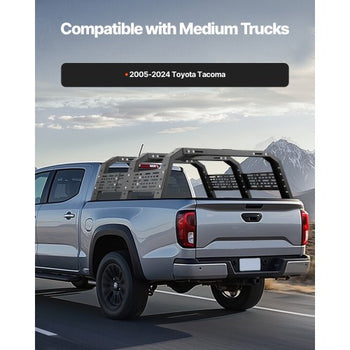 Overland Truck Bed Rack, 49.2-67.9 in Width, Adjustable Overland Bed Cargo Rack with Sidebar, 900 lbs Static Capacity, Heavy Duty Steel, for Mid-Size Trucks, Compatible with Tacoma/Gladiator JT