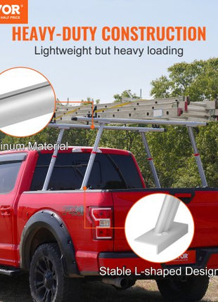 Truck Rack, 800 lbs Capacity, 19-34in Adjustable Height, Aluminum Ladder Rack for Truck with 8 Non-Drilling C-clamps, Heavy Duty Truck Bed Rack Two-Bar Set for Kayak, Surfboard, Lumber, Ladder