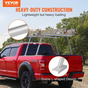 Truck Rack, 800 lbs Capacity, 19-34in Adjustable Height, Aluminum Ladder Rack for Truck with 8 Non-Drilling C-clamps, Heavy Duty Truck Bed Rack Two-Bar Set for Kayak, Surfboard, Lumber, Ladder